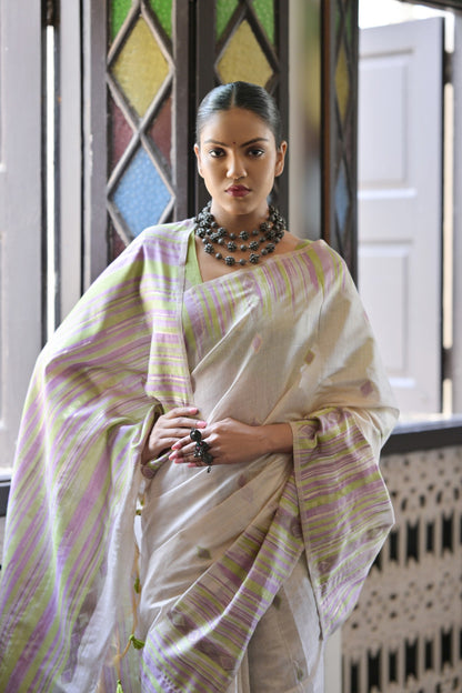 Dhiyona GR Women's Mehendi Muga Cotton Ikkat Saree