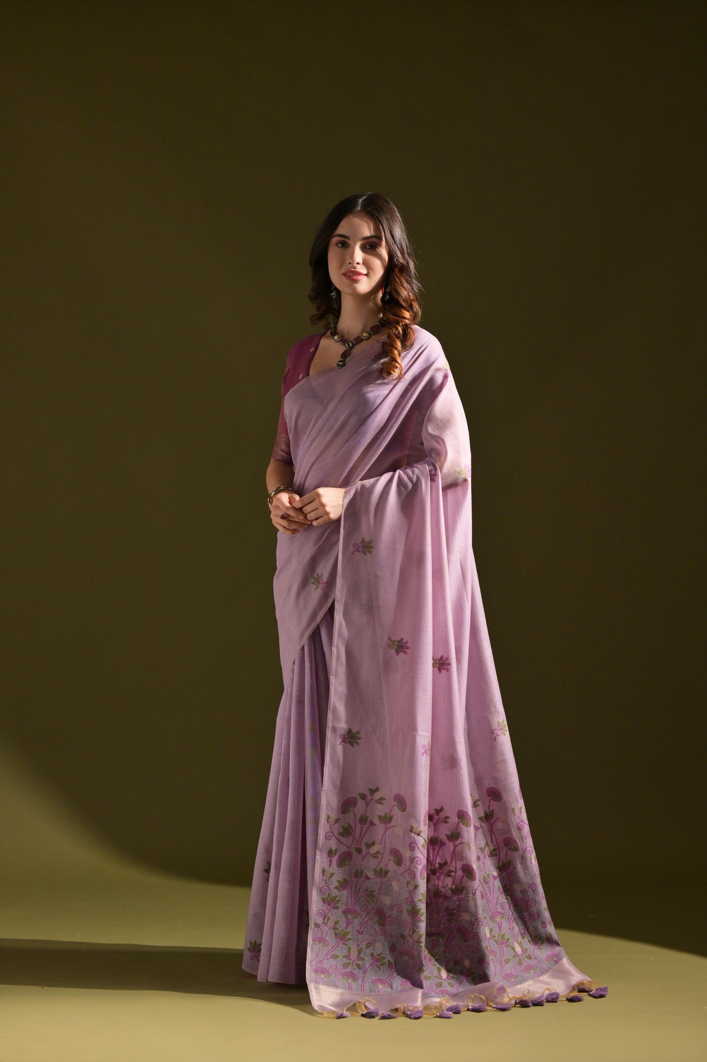 Dhiyona GR Women's Florance Lavender Muga Cotton Jamdani Saree