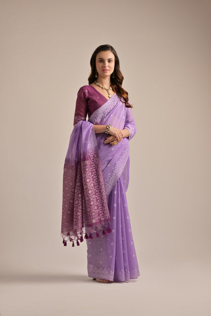 Dhiyona GR Women's Lavender Muga Cotton Jamdani Saree