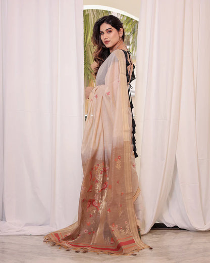 Dhiyona GR Women's Beige Muga Cotton Woven Saree