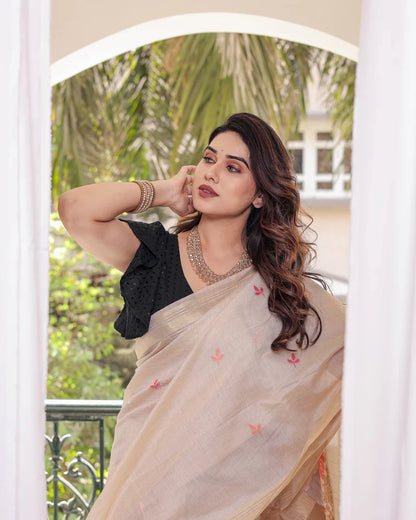 Dhiyona GR Women's Beige Muga Cotton Woven Saree