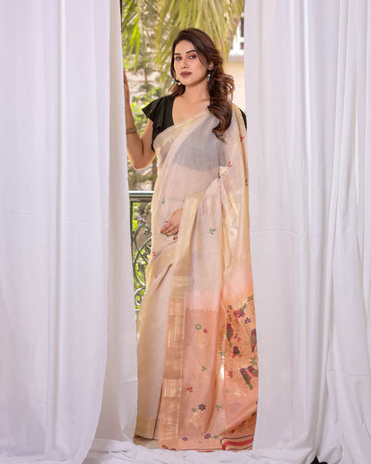 Dhiyona GR Women's Peach Muga Cotton Woven Saree