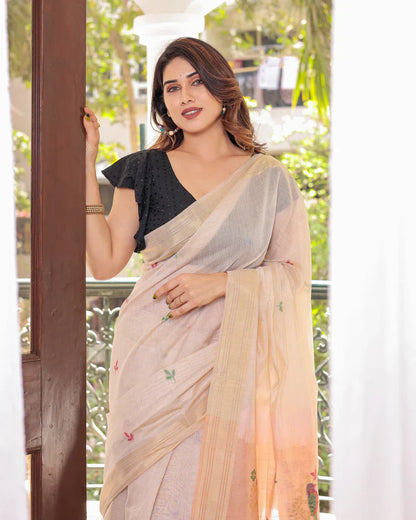 Dhiyona GR Women's Peach Muga Cotton Woven Saree