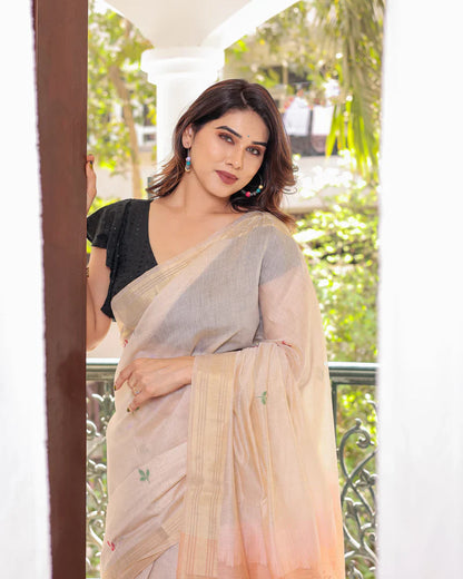 Dhiyona GR Women's Peach Muga Cotton Woven Saree