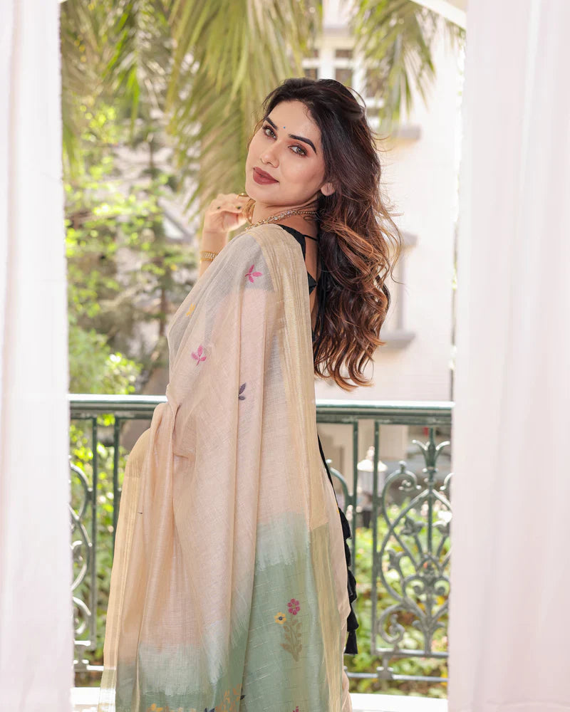 Dhiyona GR Women's Rama Muga Cotton Woven Saree