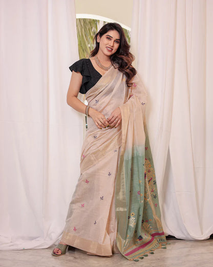 Dhiyona GR Women's Rama Muga Cotton Woven Saree