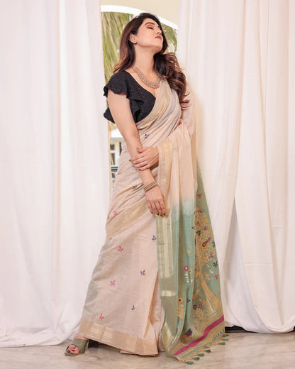 Dhiyona GR Women's Rama Muga Cotton Woven Saree