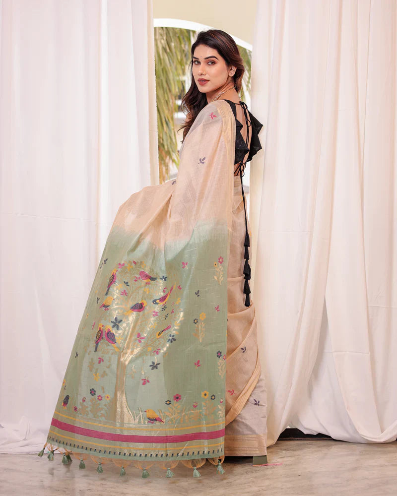 Dhiyona GR Women's Rama Muga Cotton Woven Saree