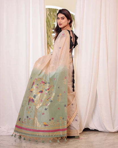 Dhiyona GR Women's Rama Muga Cotton Woven Saree