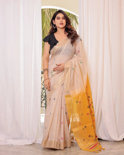 Dhiyona GR Women's Mustard Yellow Muga Cotton Woven Saree