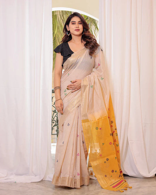 Dhiyona GR Women's Mustard Yellow Muga Cotton Woven Saree