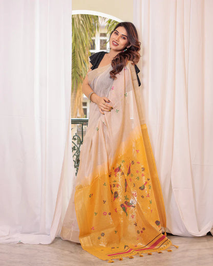 Dhiyona GR Women's Mustard Yellow Muga Cotton Woven Saree