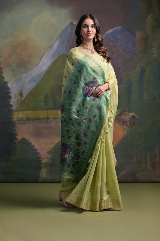 Dhiyona GR Women's Green Woven Muga Silk Saree