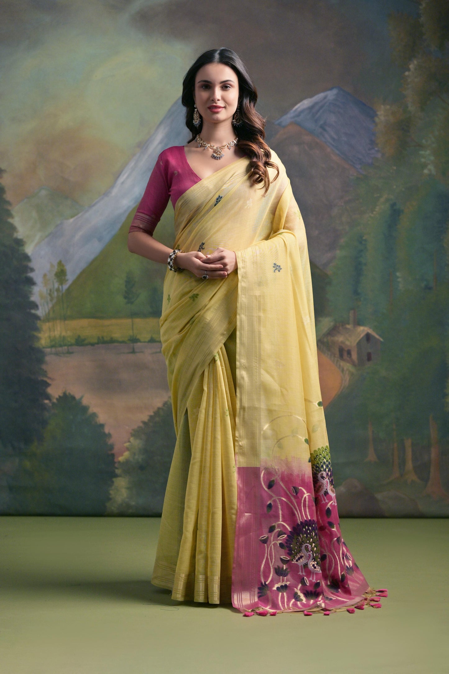 Dhiyona GR Women's Yellow Woven Muga Silk Saree