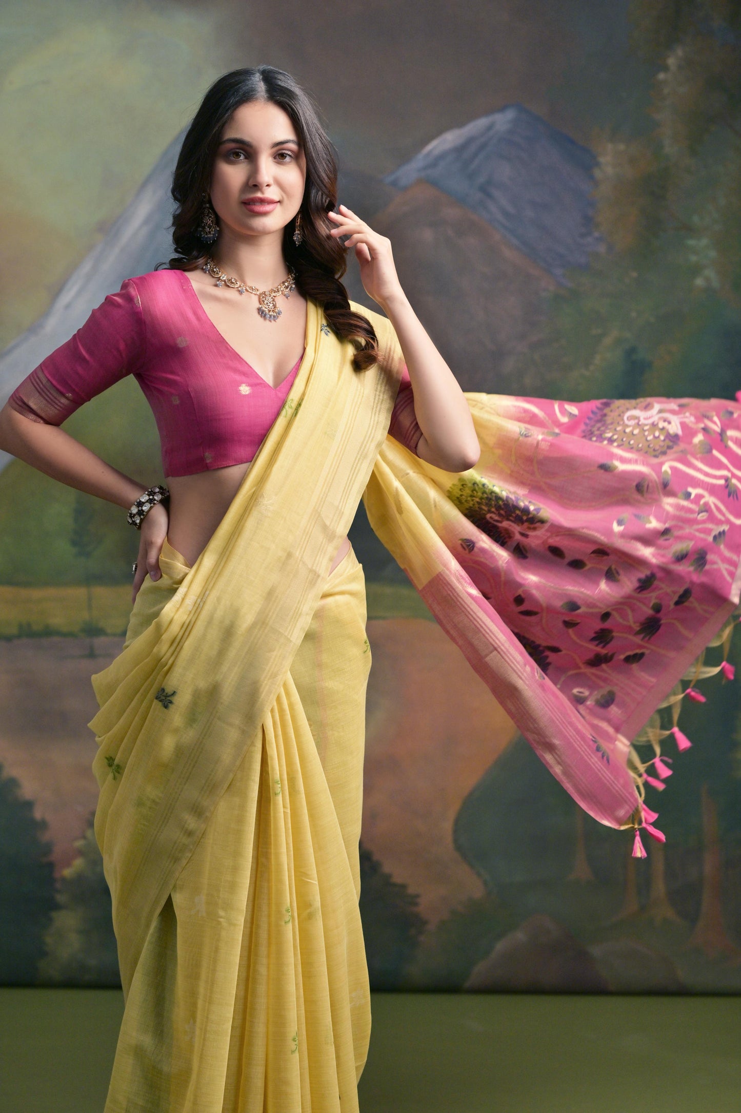 Dhiyona GR Women's Yellow Woven Muga Silk Saree