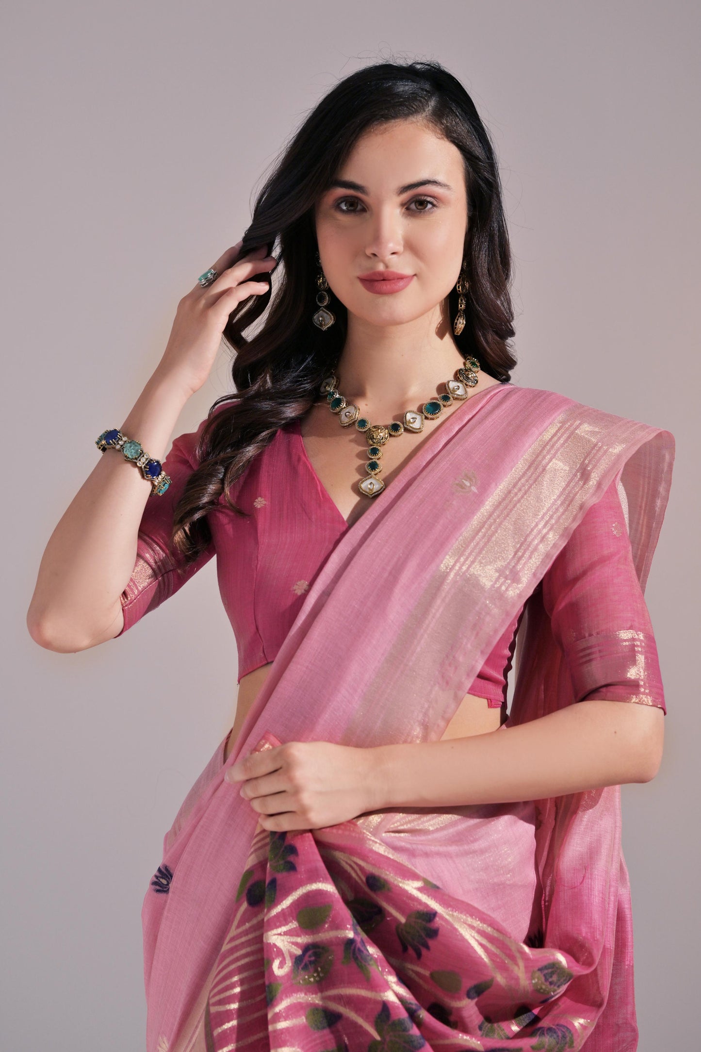 Dhiyona GR Women's Jissa Pink Muga Cotton Pichwai Saree