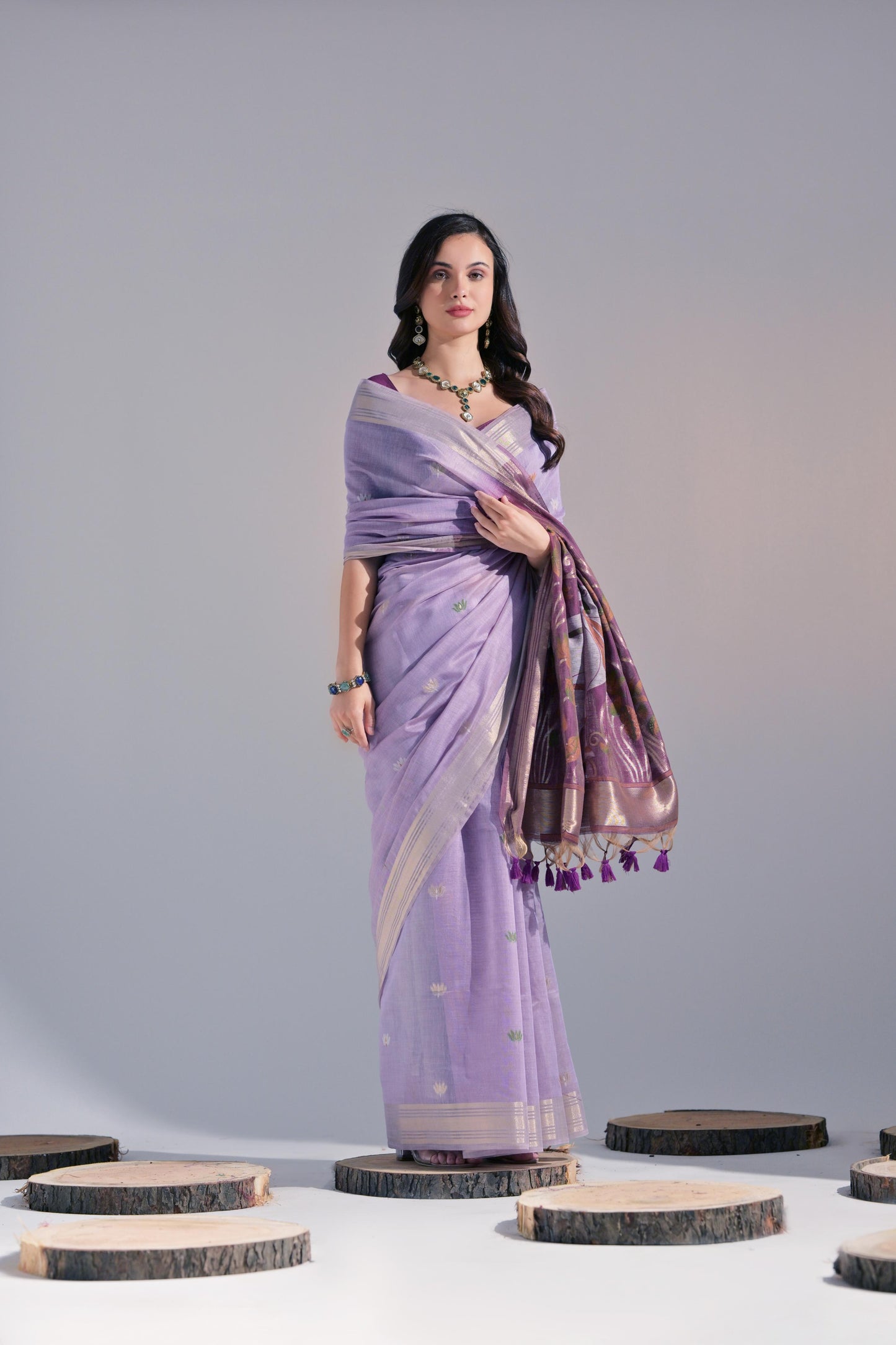 Dhiyona GR Women's Jissa Lavender Muga Cotton Pichwai Saree