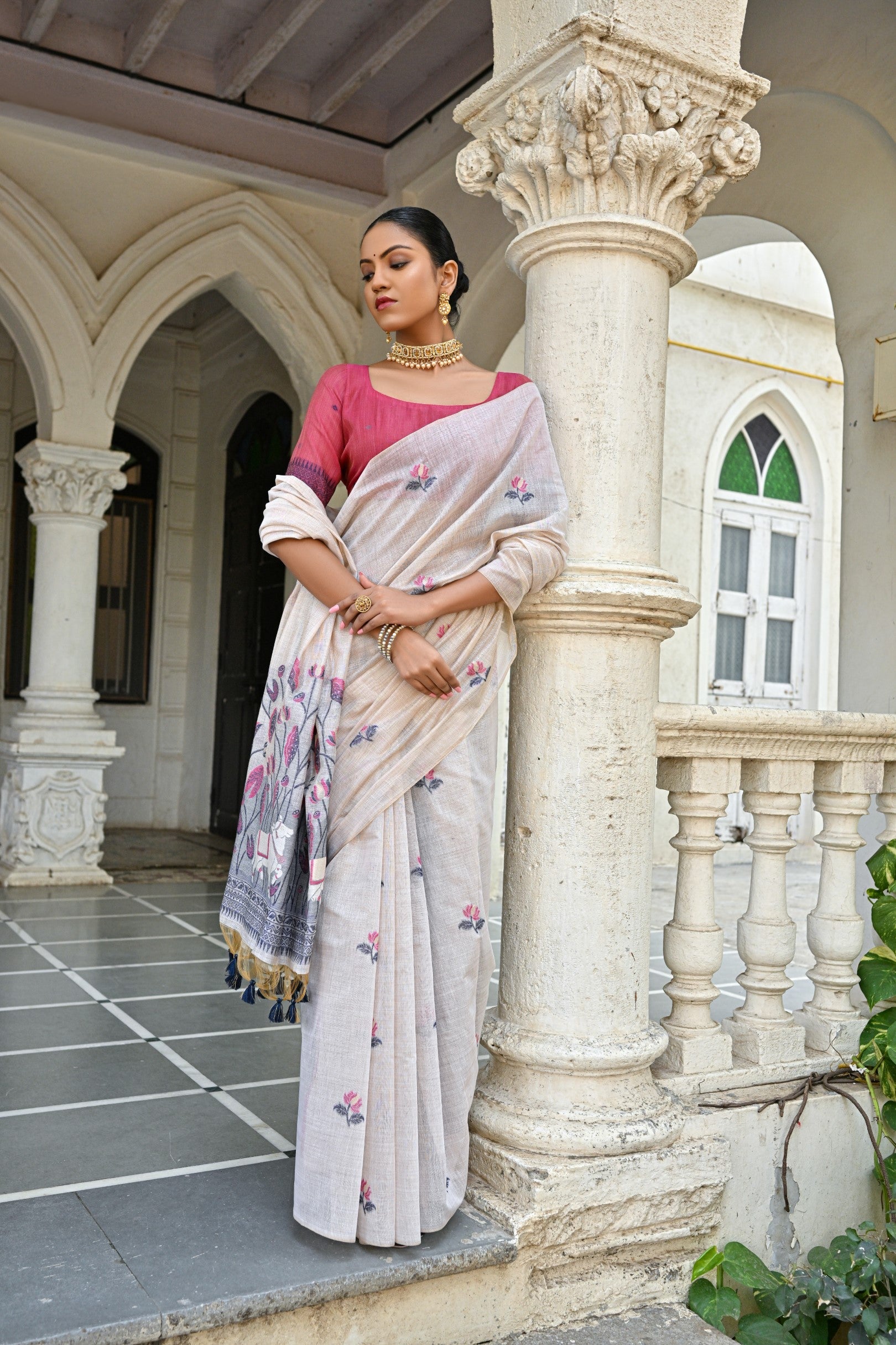 Dhiyona GR Women's Pranshi Navy Pichwai Muga Cotton Saree