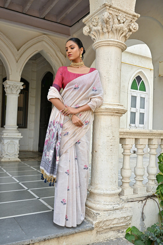 Dhiyona GR Women's Pranshi Navy Pichwai Muga Cotton Saree