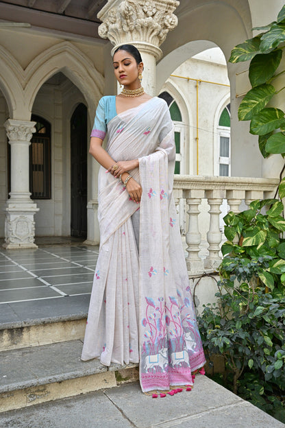 Dhiyona GR Women's Pranshi Pink Pichwai Muga Cotton Saree