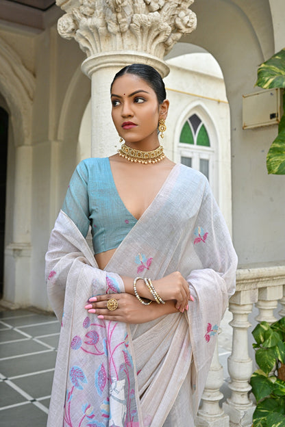 Dhiyona GR Women's Pranshi Pink Pichwai Muga Cotton Saree