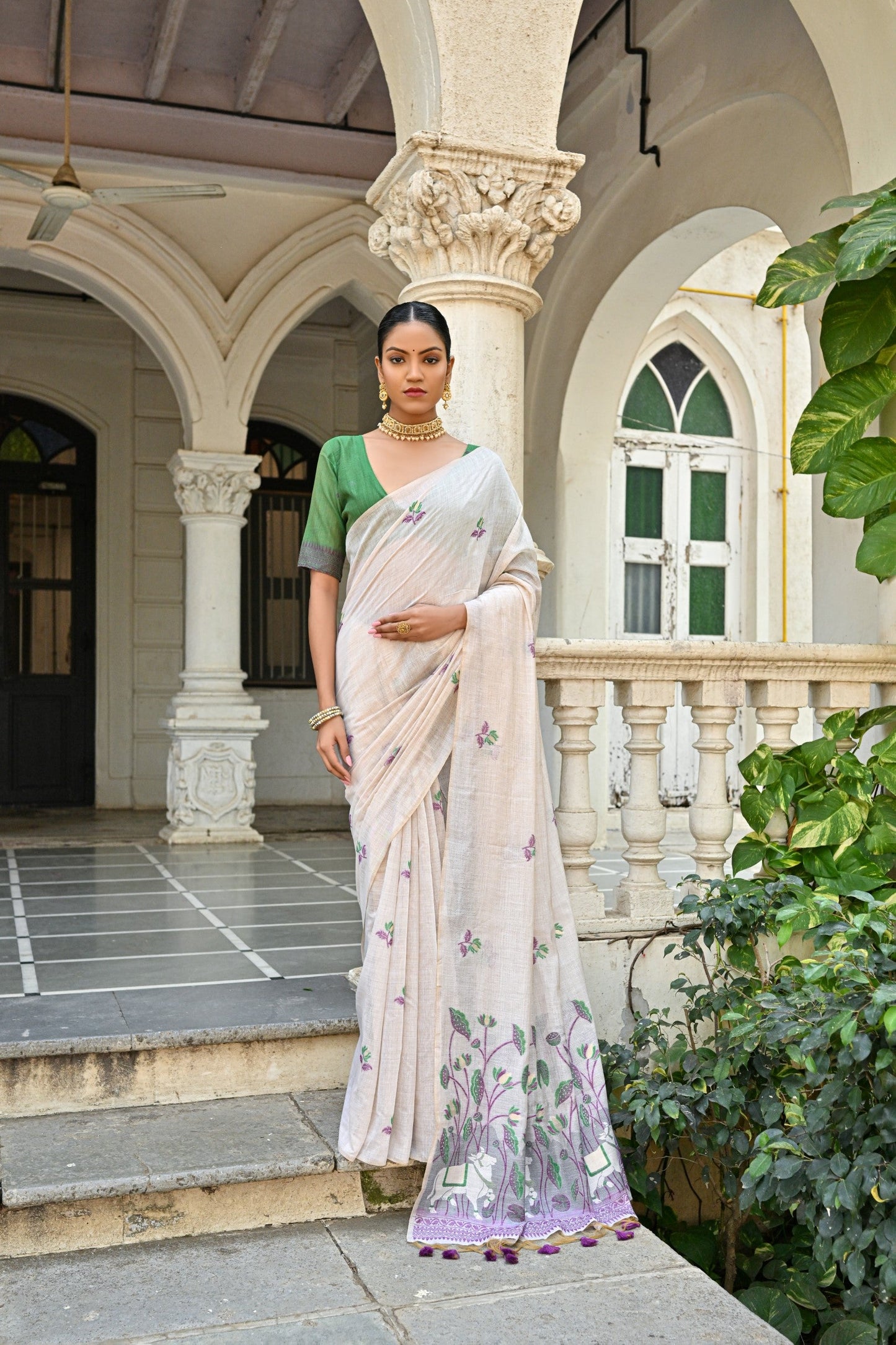 Dhiyona GR Women's Pranshi Wine Pichwai Muga Cotton Saree