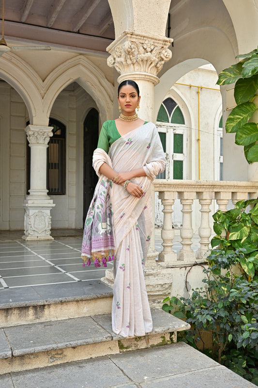 Dhiyona GR Women's Pranshi Wine Pichwai Muga Cotton Saree