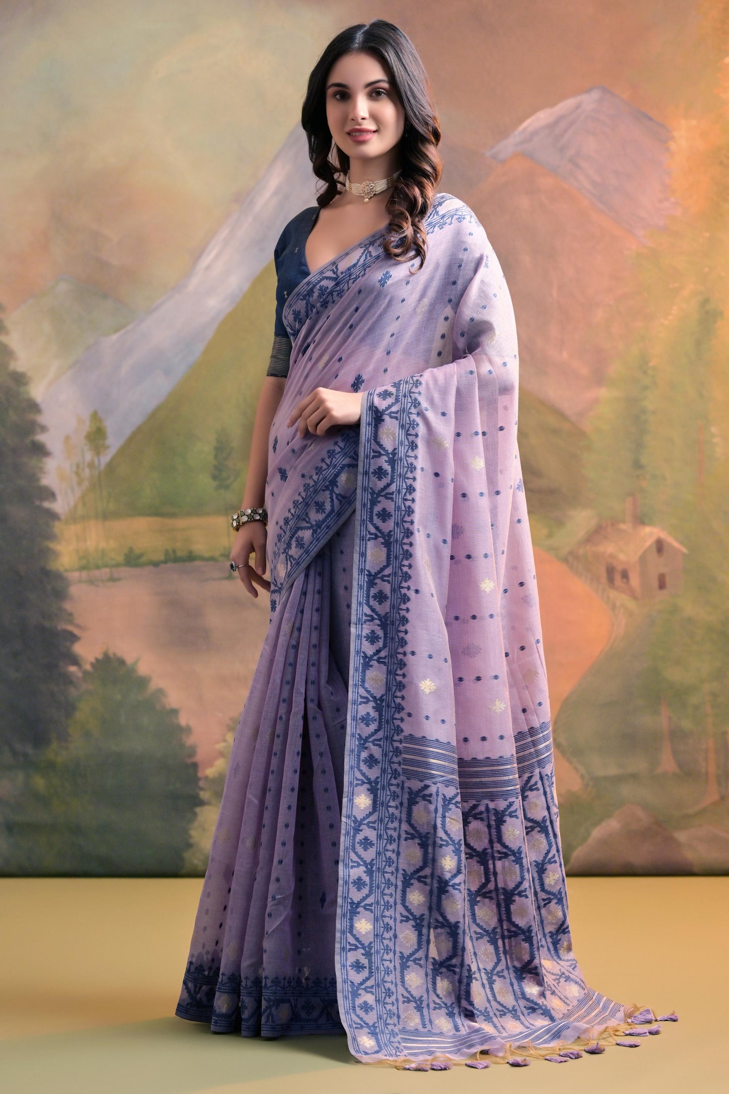 Dhiyona GR Women's Nargis Lavender Muga Cotton Saree