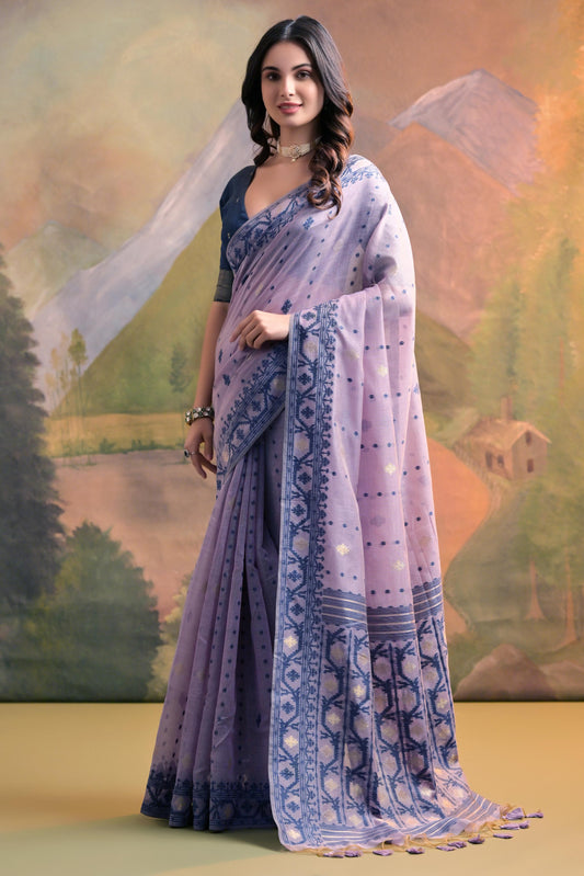 Dhiyona GR Women's Nargis Lavender Muga Cotton Saree