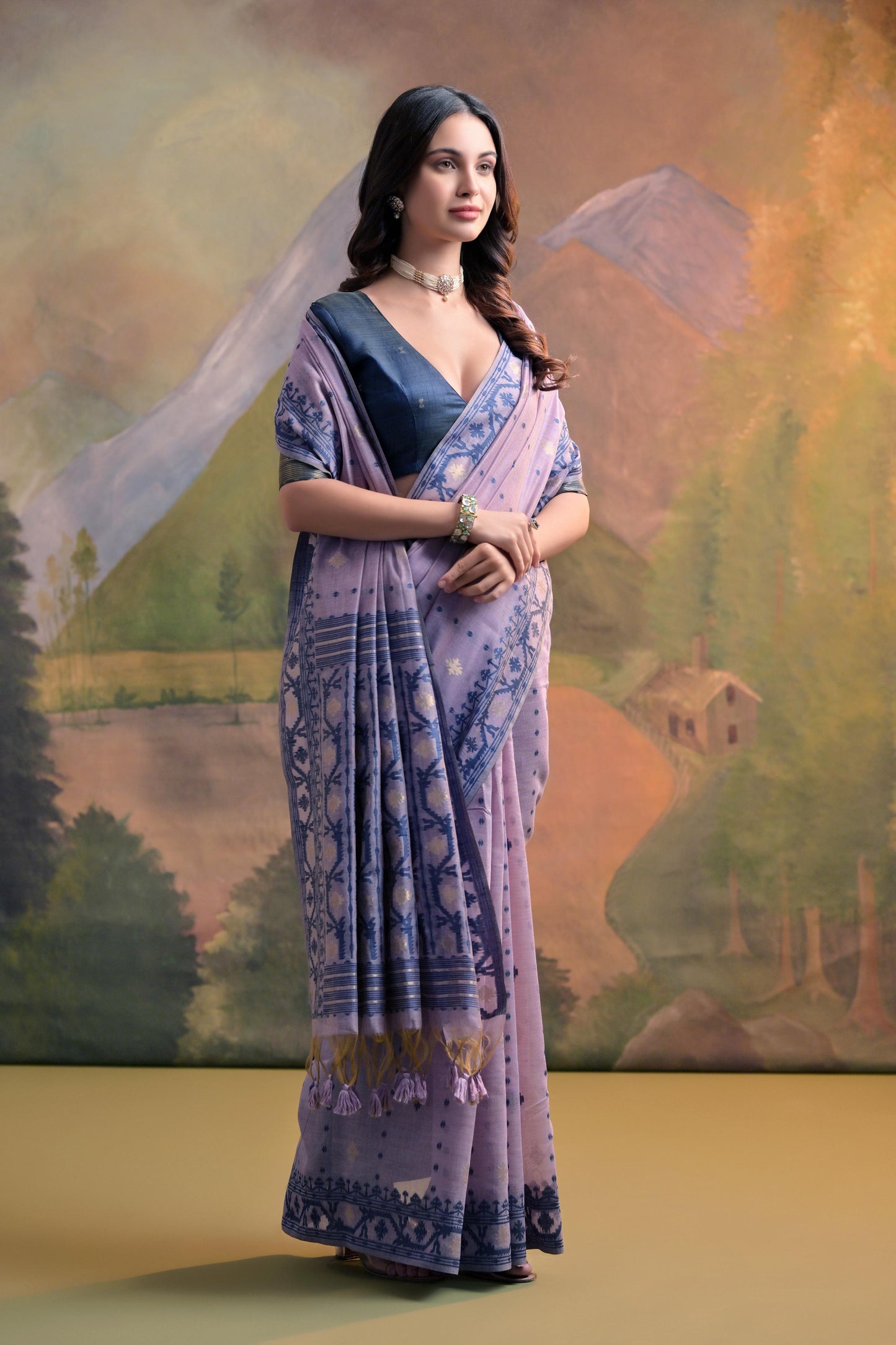 Dhiyona GR Women's Nargis Lavender Muga Cotton Saree
