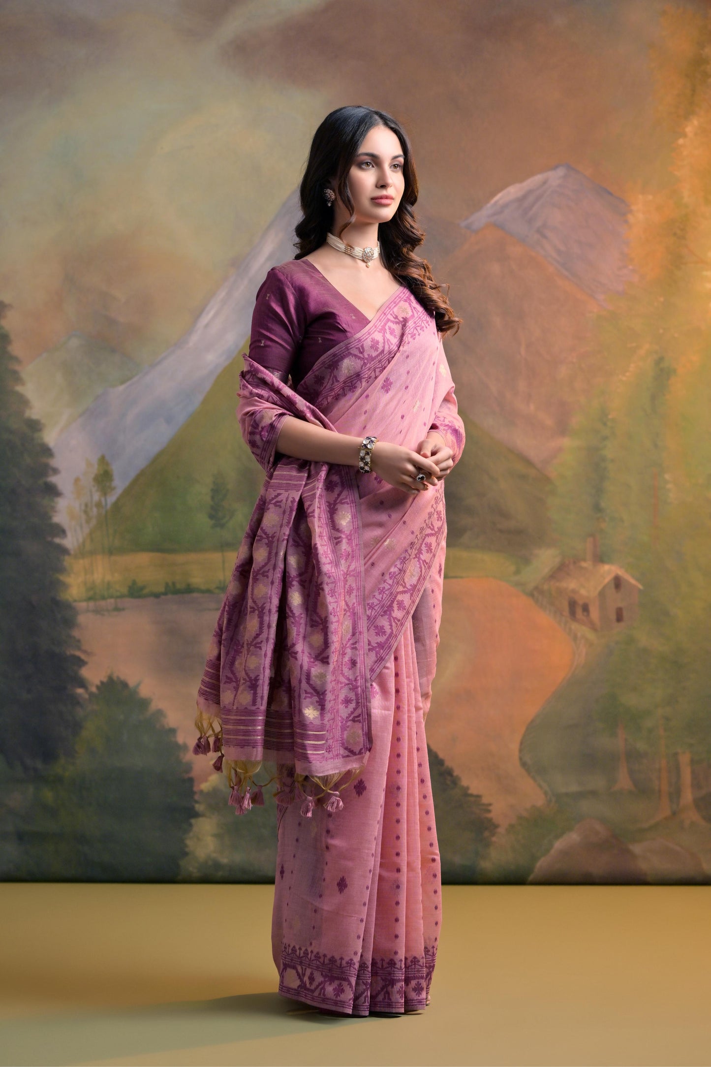 Dhiyona GR Women's Nargis Pink Muga Cotton Saree