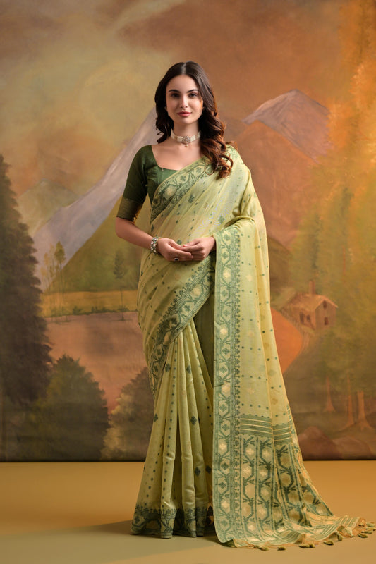 Dhiyona GR Women's Nargis Green Muga Cotton Saree