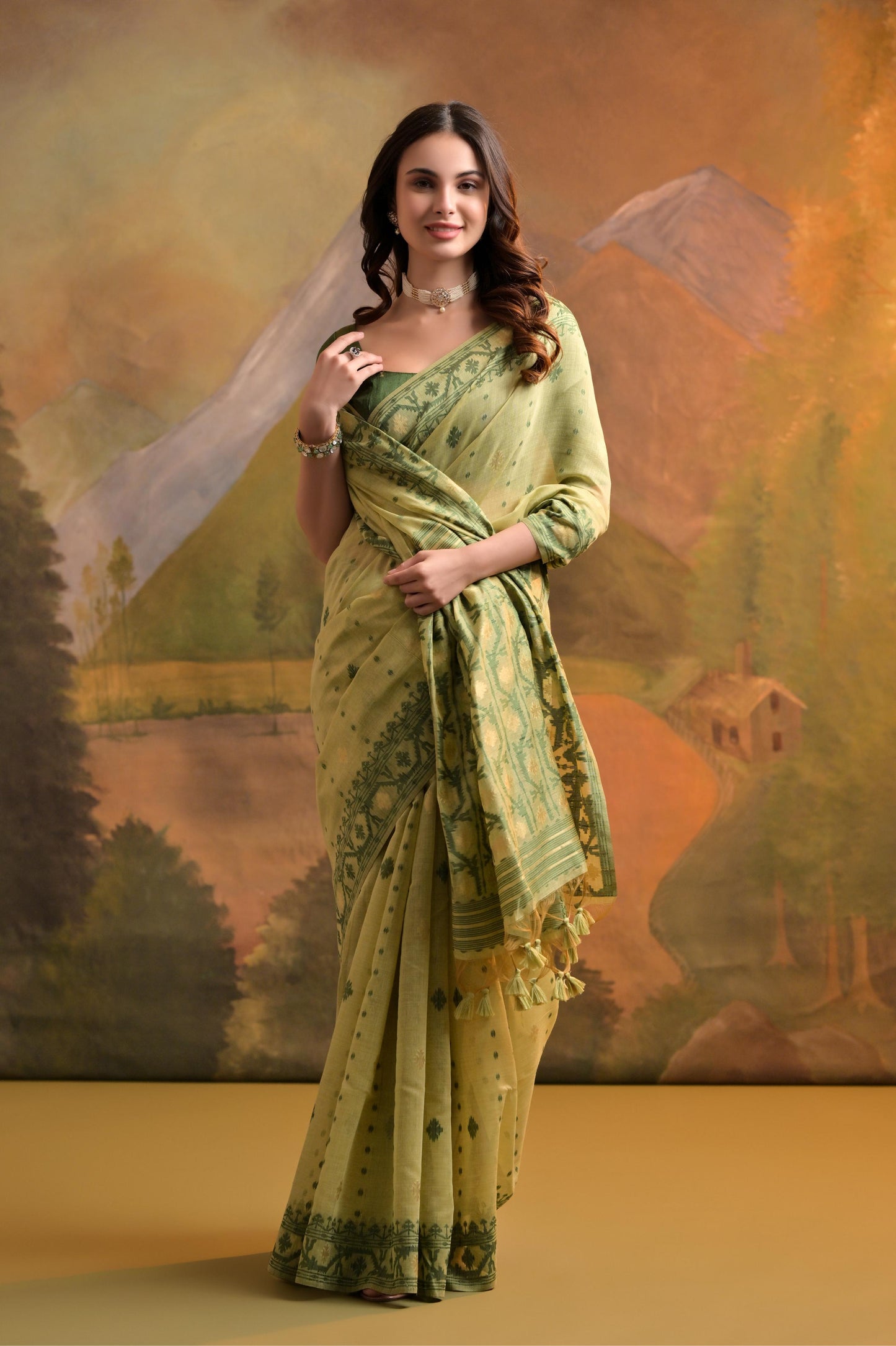 Dhiyona GR Women's Nargis Green Muga Cotton Saree