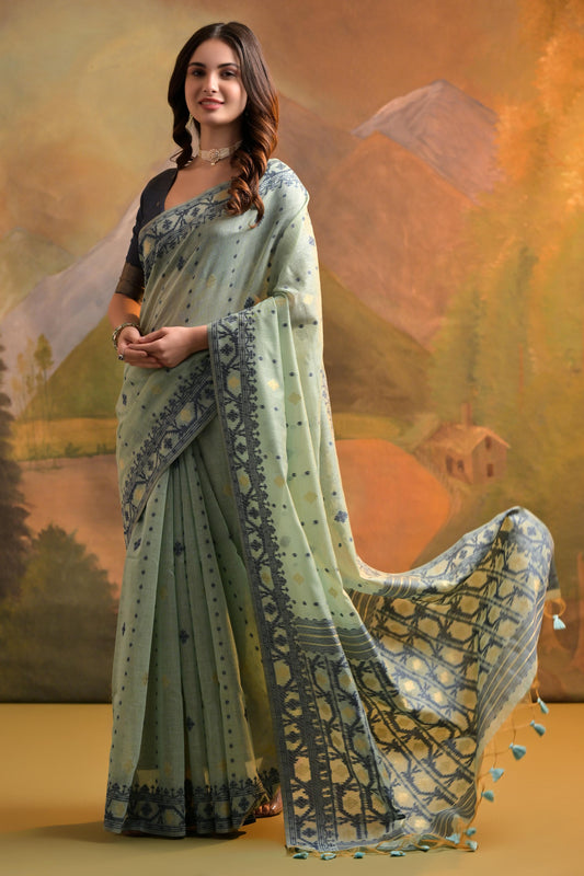 Dhiyona GR Women's Nargis Sea Green Muga Cotton Saree