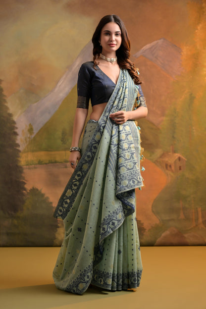 Dhiyona GR Women's Nargis Sea Green Muga Cotton Saree