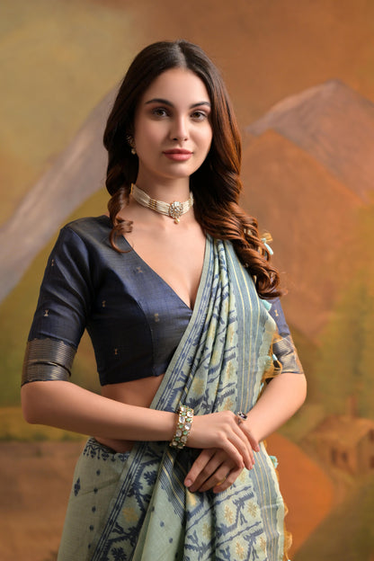 Dhiyona GR Women's Nargis Sea Green Muga Cotton Saree