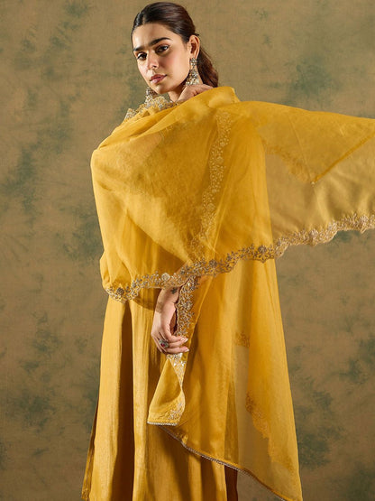 Floral Embroidered Kurta With Trousers & Dupatta