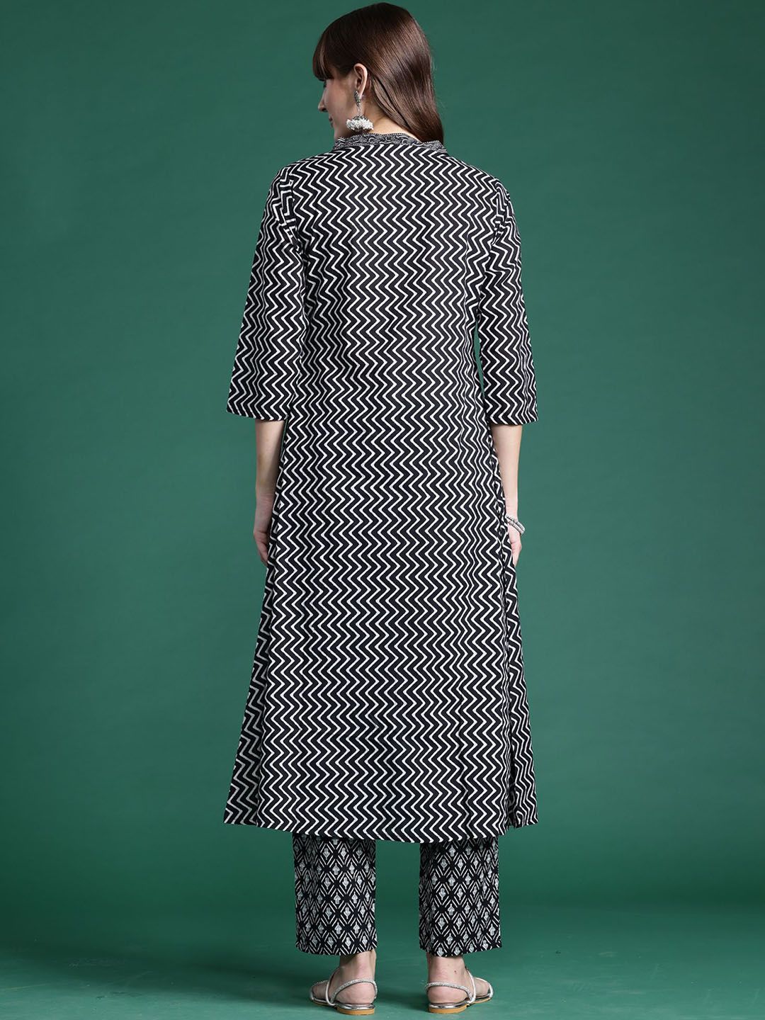 Dhiyona IE Printed V-Neck Pure Cotton A-Line Tunic With Trouser