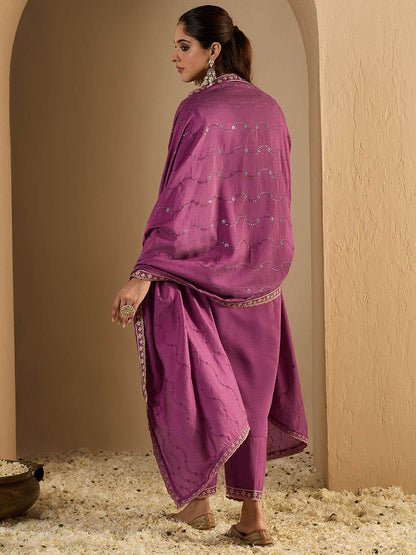 Dhiyona IE Women's Ethnic Motifs Embroidered Thread Work Straight Kurta With Trousers & Dupatta