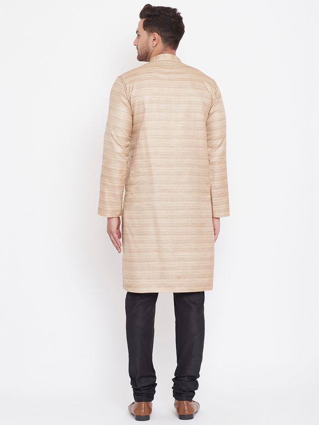 Men's Beige Silk Blend Straight Kurta Pyjama Set