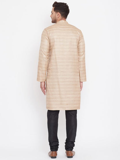Men's Beige Silk Blend Straight Kurta Pyjama Set