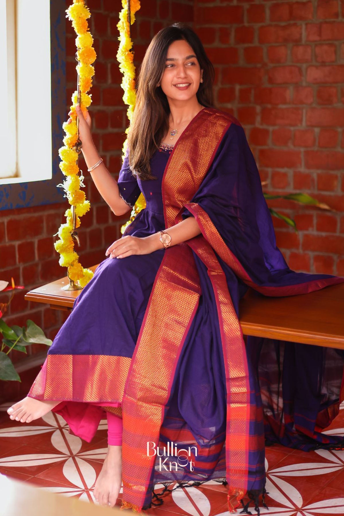 Dhiyona BN Meghna Purple Cotton embroidery Anarkali Suit Set