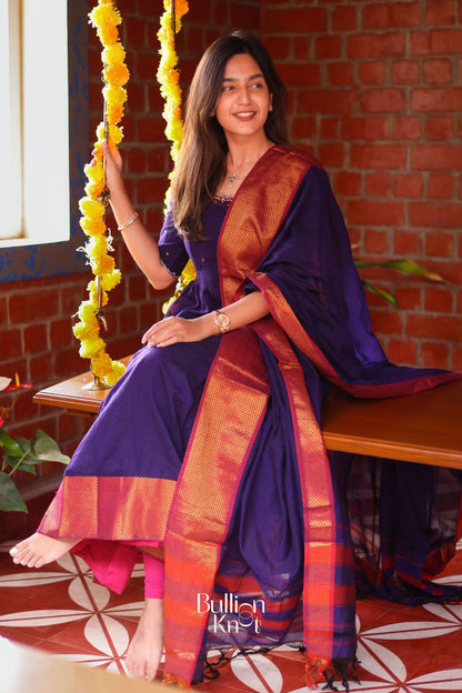 Dhiyona BN Meghna Purple Cotton embroidery Anarkali Suit Set