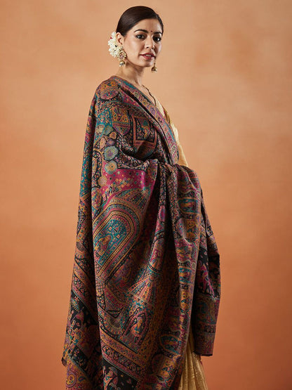 Dhiyona PA Shahi Mehfil Kaani Floral Woven Design Shawl