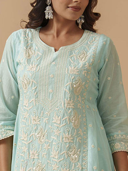 Dhiyona PD Women Women Pure Cotton Embroidered Cotton Kurta Trousers & Dupatta
