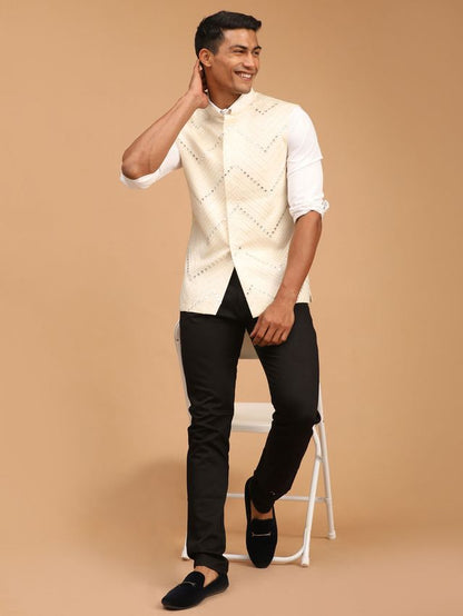 Men's Cream Viscose Straight Nehru Jacket
