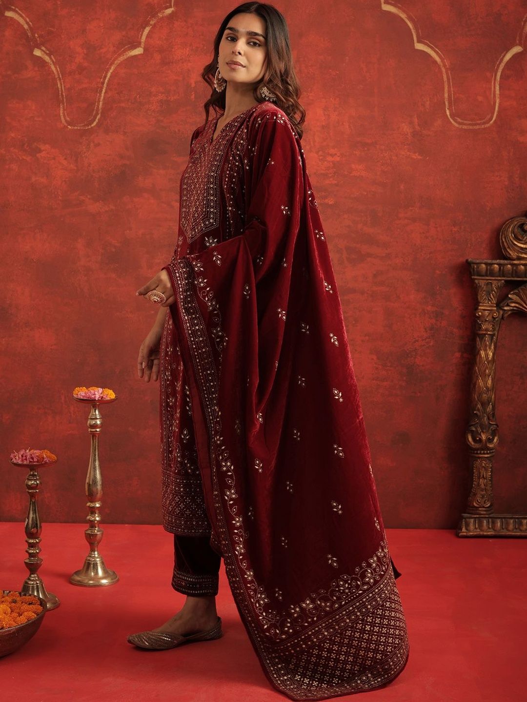 Women Ethnic Motifs Embroidered Kurta with Trousers & Dupatta