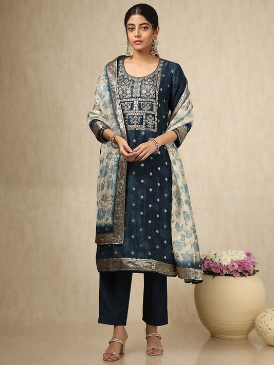 Dhiyona SO Women's Women Floral Printed Regular Sequinned Kurta with Trousers & With Dupatta