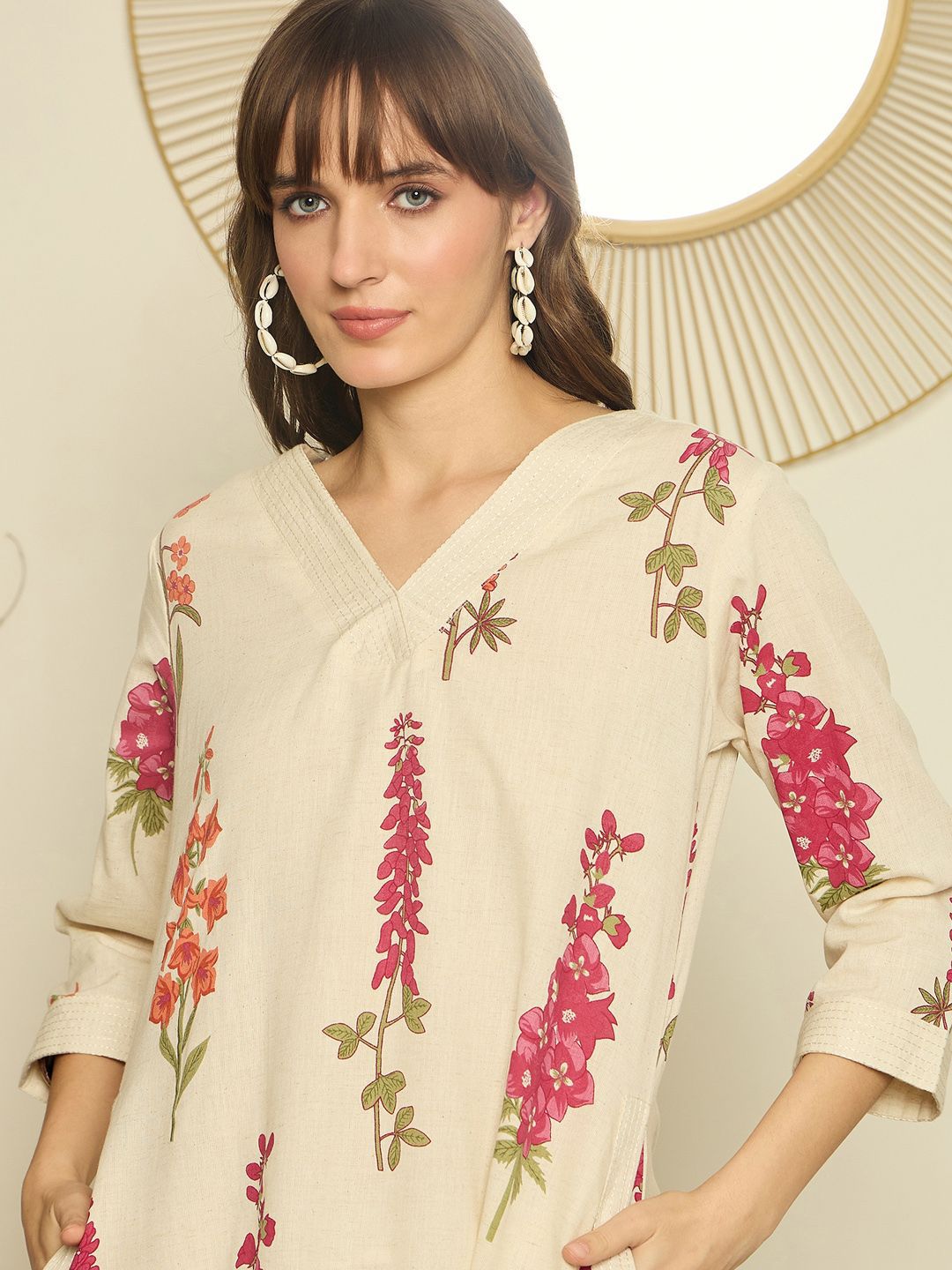 Women Floral Printed Regular Thread Work Kurta with Palazzos