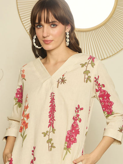 Women Floral Printed Regular Thread Work Kurta with Palazzos